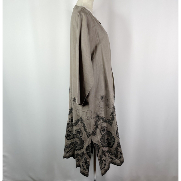 Eskandar Linen Jacket Size 0 Taupe Duster Long Open Front Embroidered Lagenlook - Picture 4 of 12